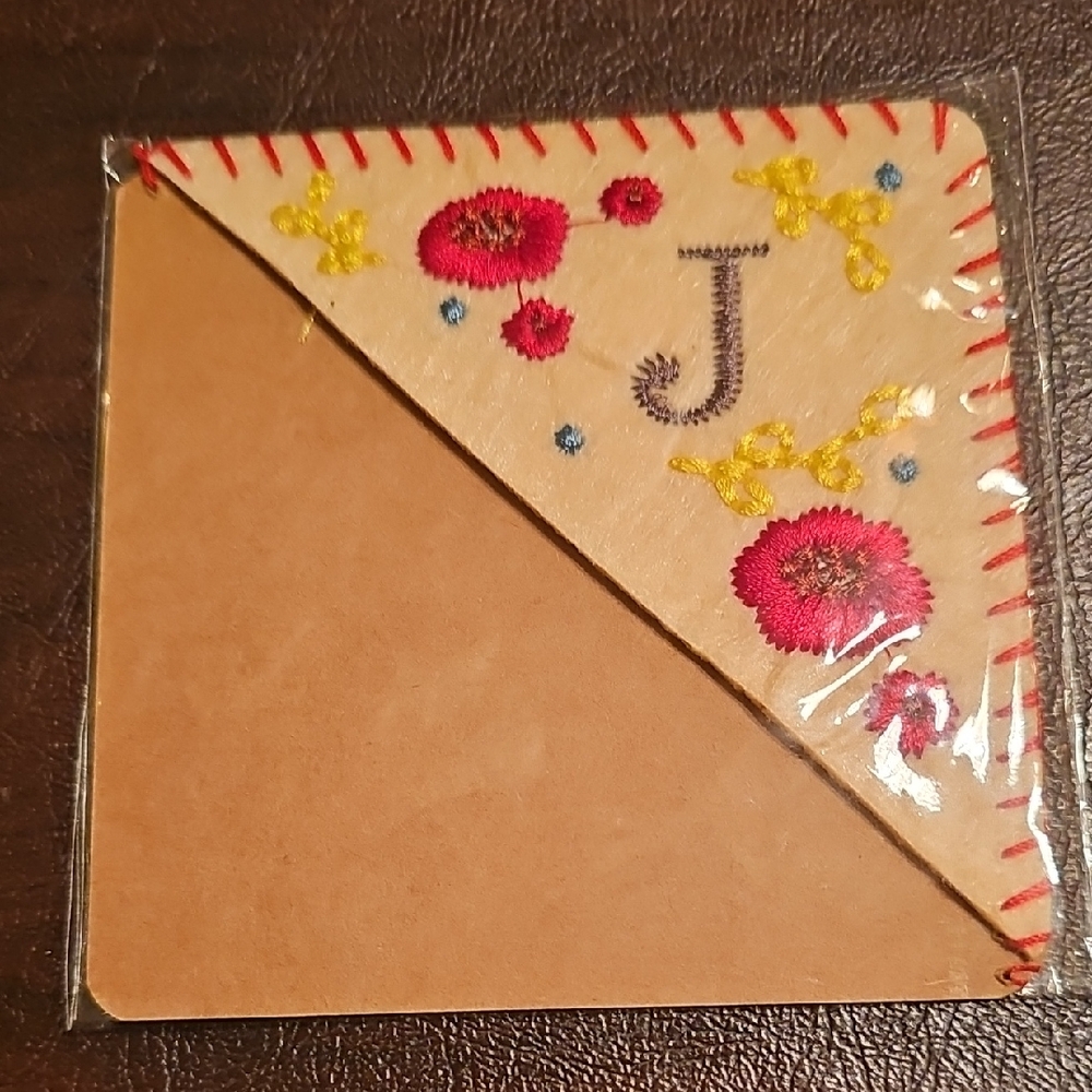 New Embroidered Initial 'J' Floral Page Keeper - Pink & Gold Corner Page Reading